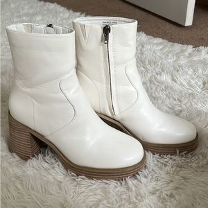 White ankle heel boots